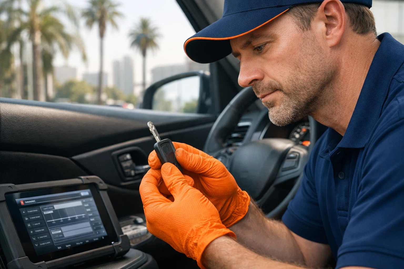 Inspection of worn ignition key by Replacement Auto Key Los Angeles CA to prevent engine starting issues